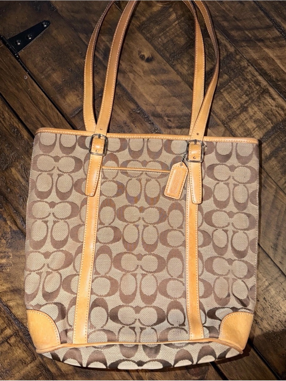 Coach Brown Signature Canvas Tote with Tan Leather Trim